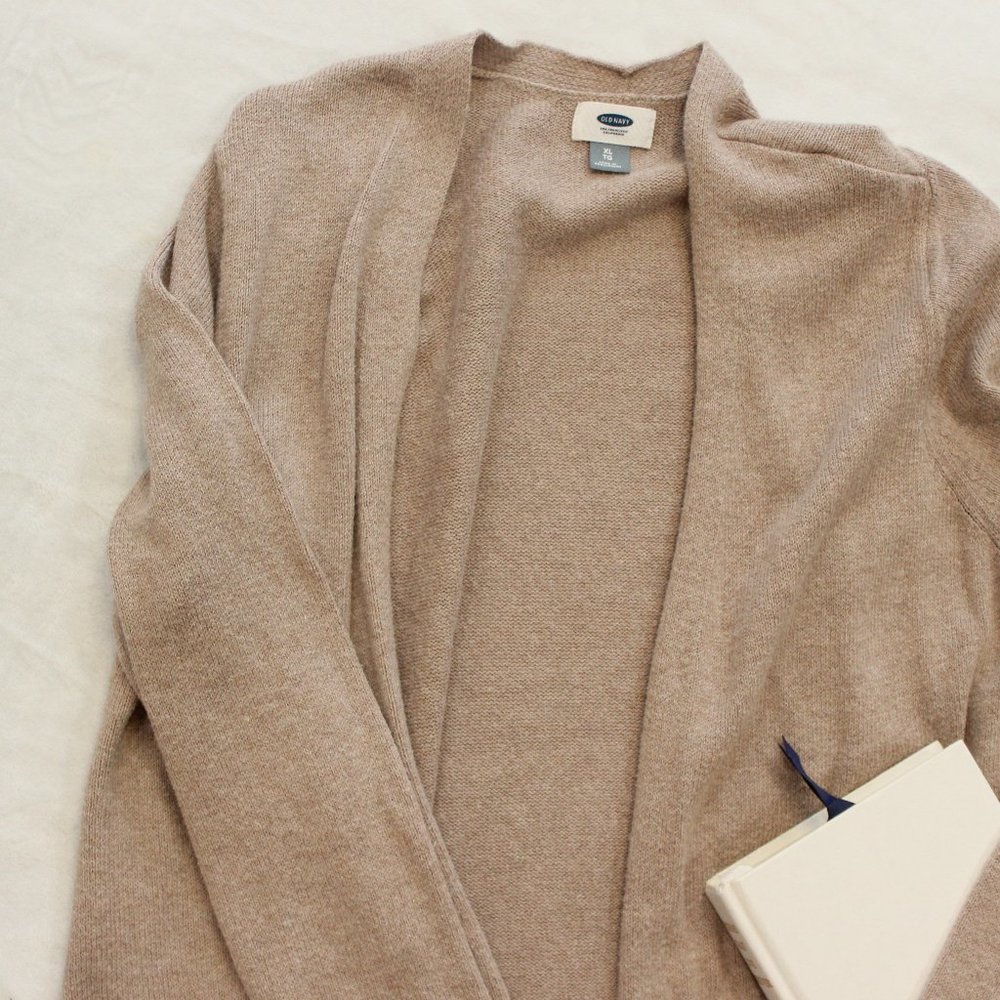 Old Navy Long Open Front Tan Cardigan